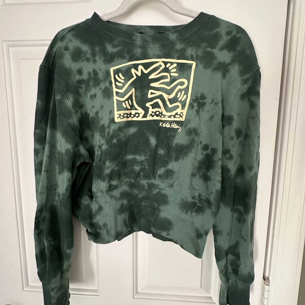 Keith Haring Green Tie-Dye Women's Crew Neck Sweater